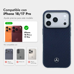Mercedes-Benz Funda de Cuero con Textura para iPhone 17 Pro/18 Pro Compatible con MagSafe, Azul Marino