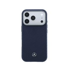 Mercedes-Benz Funda de Cuero con Textura para iPhone 17 Pro Compatible con MagSafe, Azul Marino