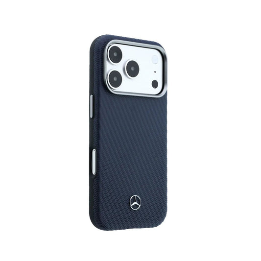 Mercedes-Benz Funda de Cuero con Textura para iPhone 17 Pro Compatible con MagSafe, Azul Marino