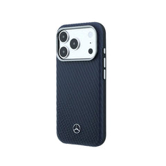 Mercedes-Benz Funda de Cuero con Textura para iPhone 17 Pro Compatible con MagSafe, Azul Marino