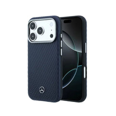 Mercedes-Benz Funda de Cuero con Textura para iPhone 17 Pro Compatible con MagSafe, Azul Marino