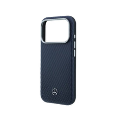 Mercedes-Benz Funda de Cuero con Textura para iPhone 17 Pro Max Compatible con MagSafe, Azul Marino