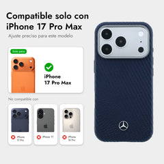 Mercedes-Benz Funda de Cuero con Textura para iPhone 17 Pro Max Compatible con MagSafe, Azul Marino