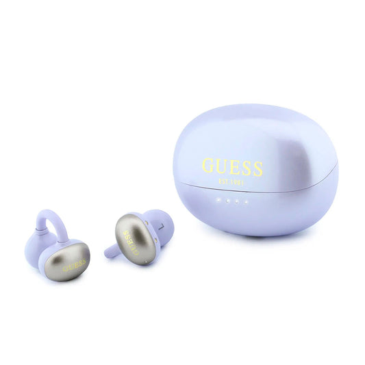 GUESS Auriculares OWS con Acabado Metálico y Logo Clásico, Morado