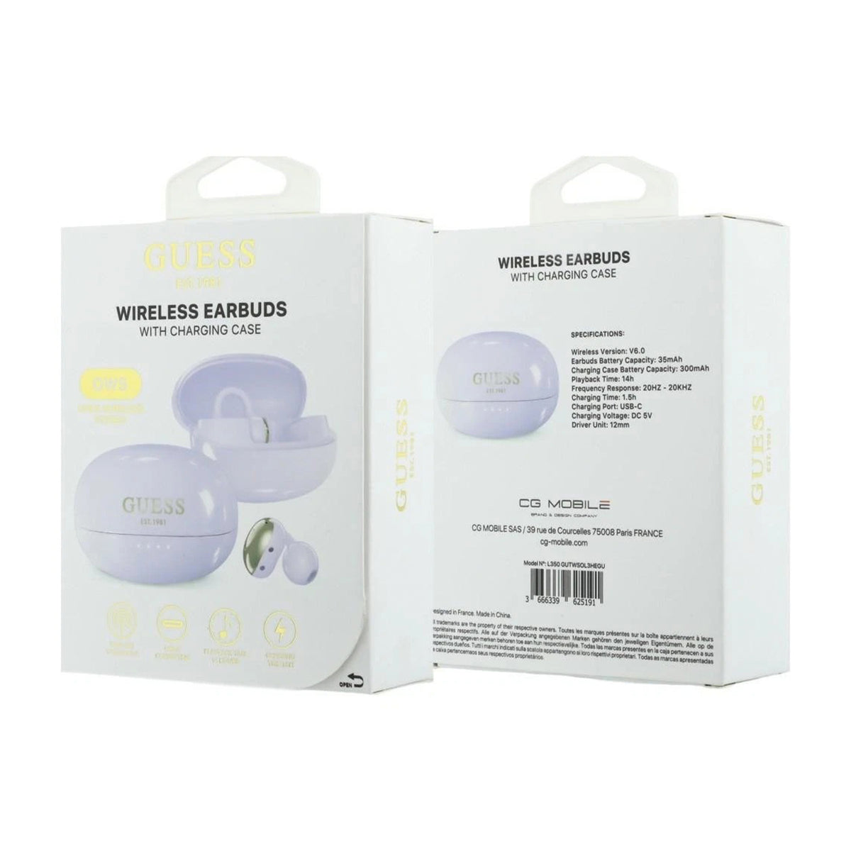 GUESS Auriculares OWS con Acabado Metálico y Logo Clásico, Morado