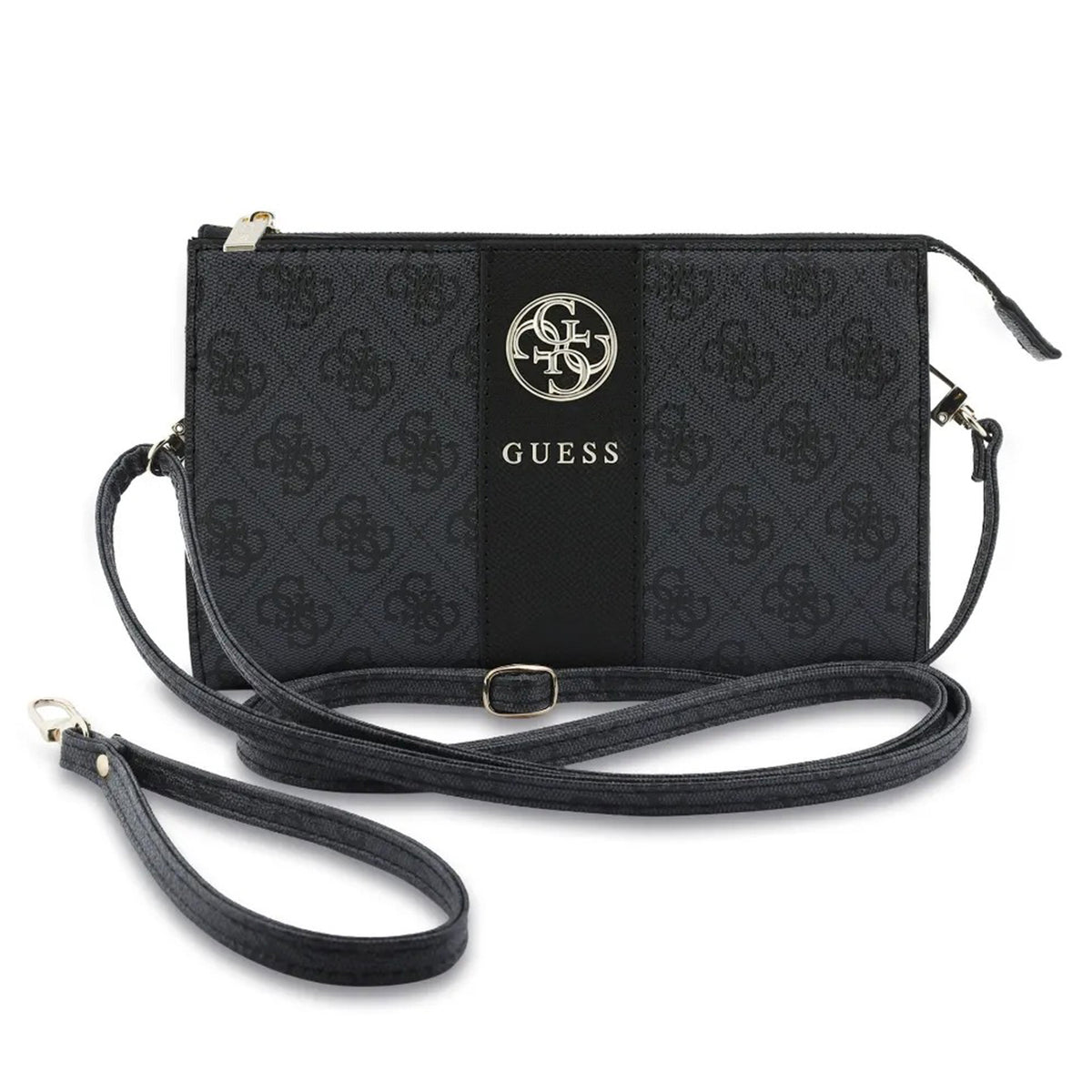 GUESS Bolso de Mano con Banda Central 4G, Negro