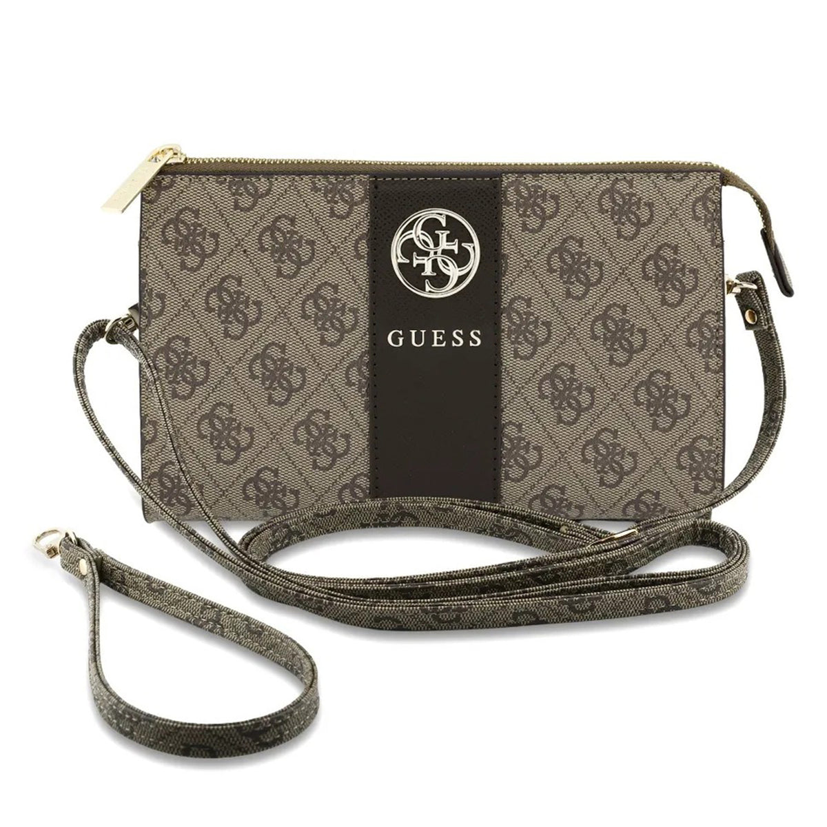 GUESS Bolso de Mano con Banda Central 4G, Marrón