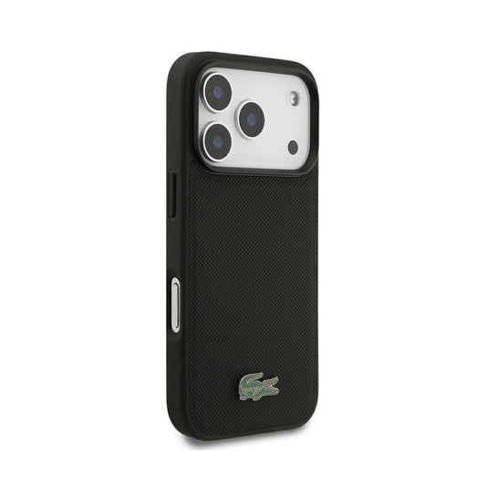 Lacoste Funda Petit Piqué para iPhone 17 Pro Max/18 Pro Max Compatible con MagSafe, Negro