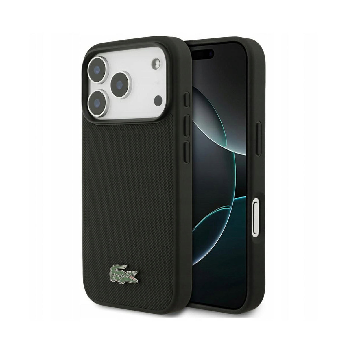 Lacoste Funda Petit Piqué para iPhone 17 Pro Max/18 Pro Max Compatible con MagSafe, Negro