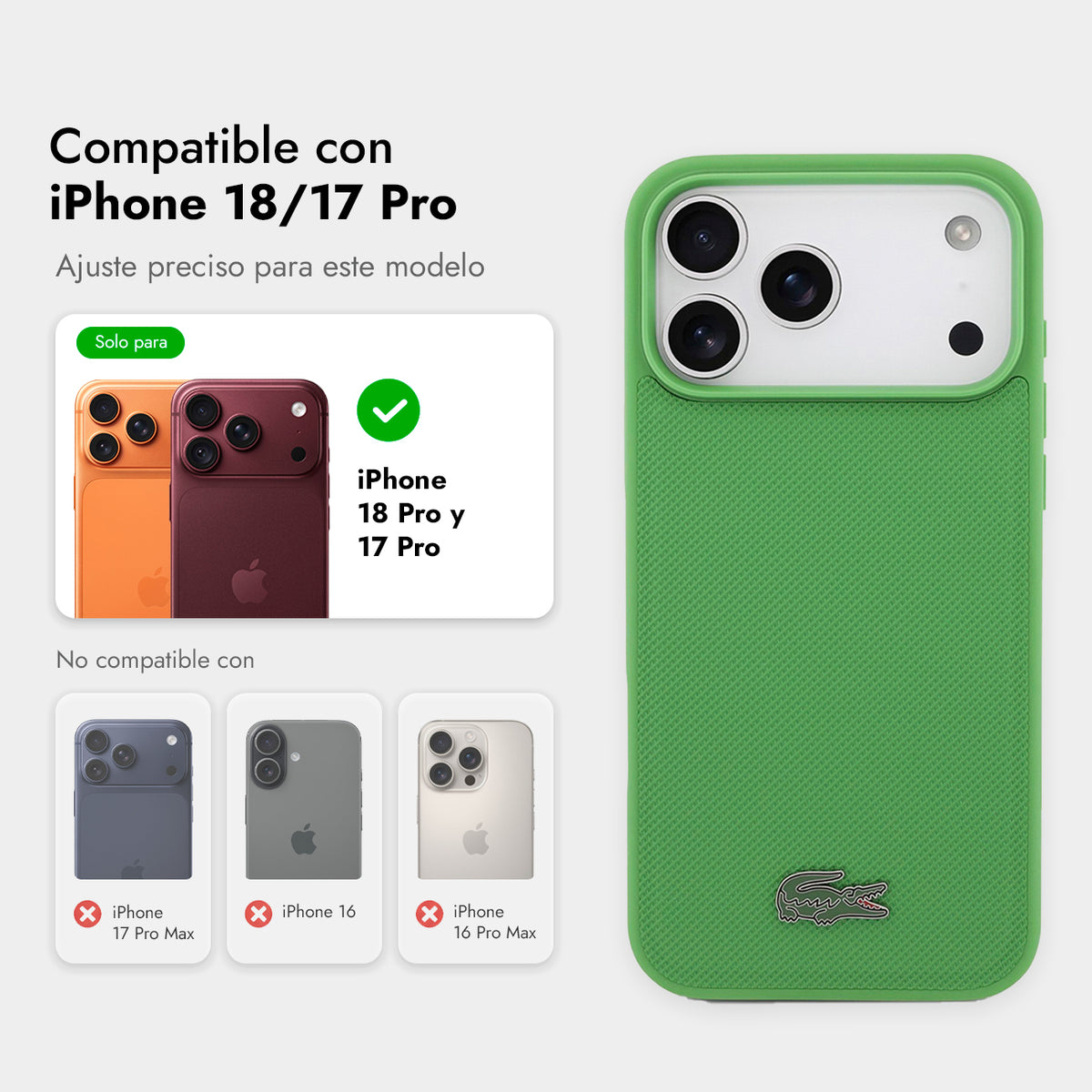 Lacoste Funda Petit Piqué para iPhone 17 Pro/18 Pro Compatible con MagSafe, Verde Botella