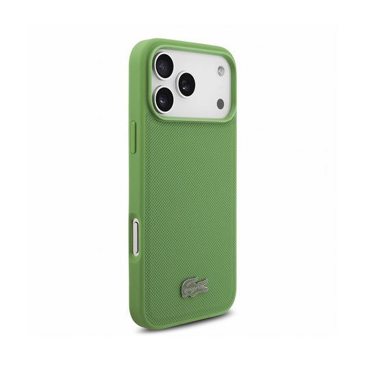 Lacoste Funda Petit Piqué para iPhone 17 Pro Max/18 Pro Max Compatible con MagSafe, Verde Botella