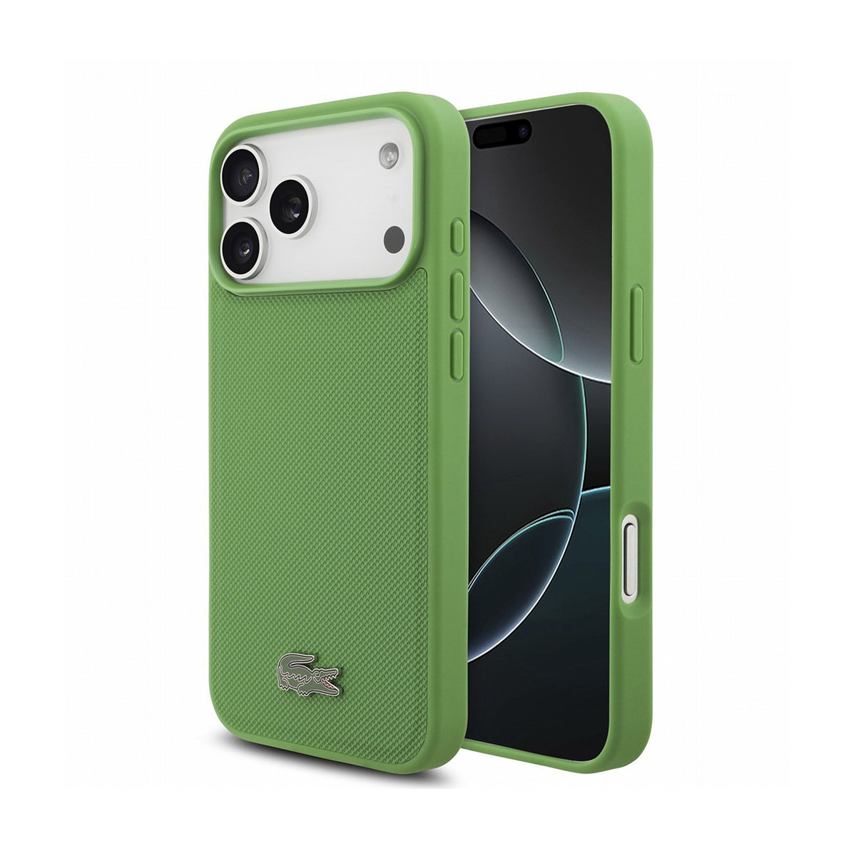 Lacoste Funda Petit Piqué para iPhone 17 Pro Max/18 Pro Max Compatible con MagSafe, Verde Botella