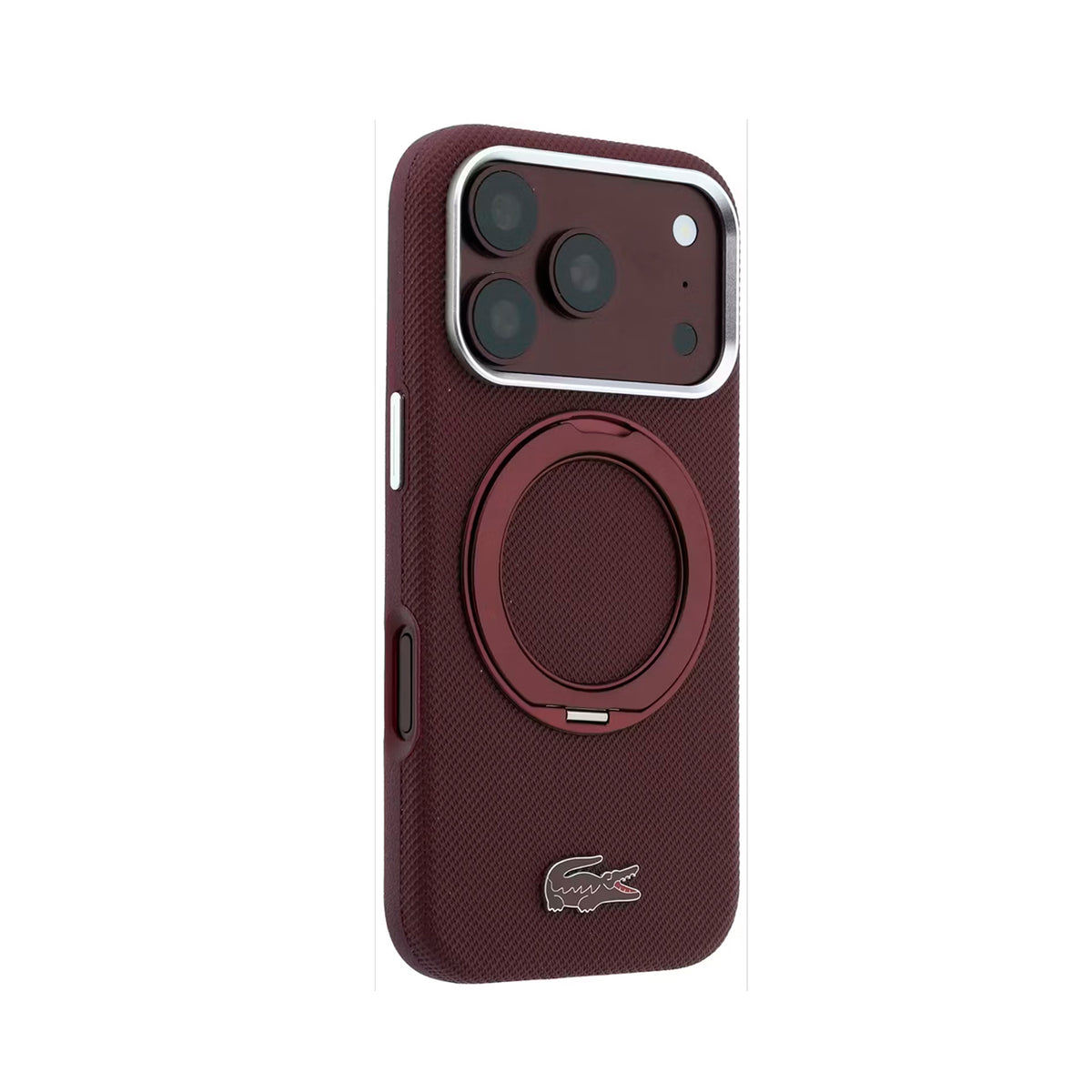 Lacoste Funda Petit Piqué para iPhone 18 Pro Compatible con MagSafe con Soporte, Burdeos