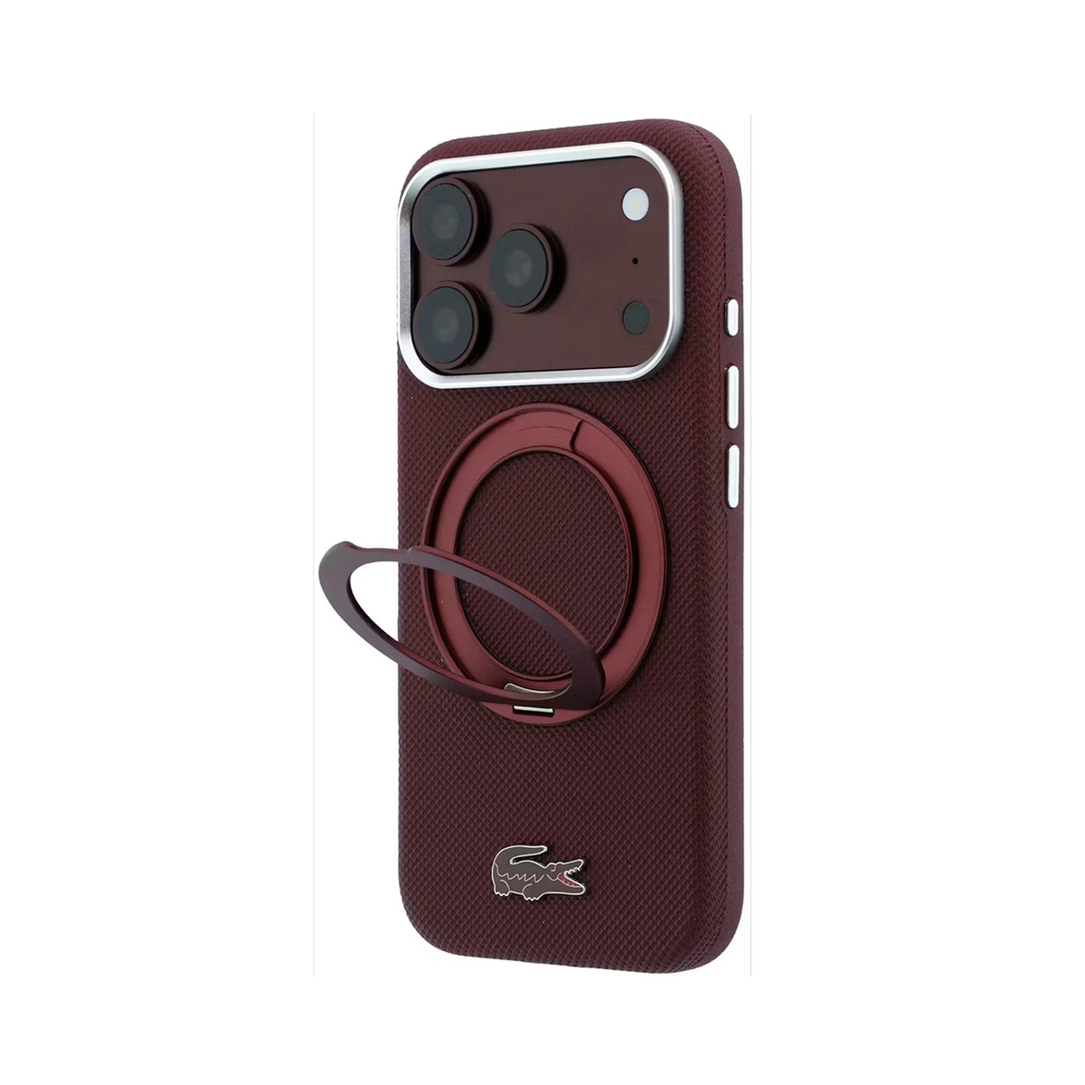 Lacoste Funda Petit Piqué para iPhone 18 Pro Compatible con MagSafe con Soporte, Burdeos