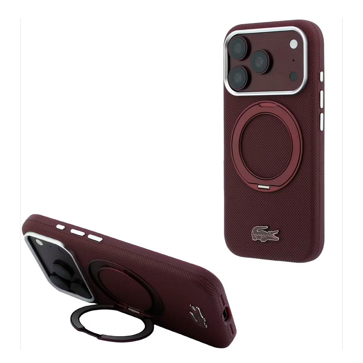 Lacoste Funda Petit Piqué para iPhone 18 Pro Compatible con MagSafe con Soporte, Burdeos