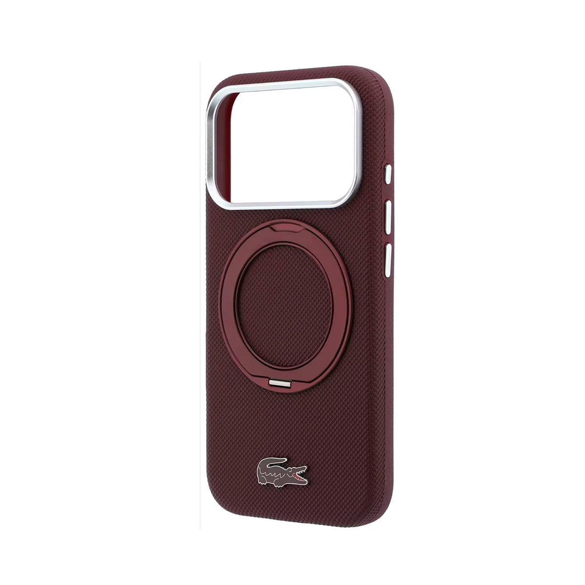 Lacoste Funda Petit Piqué para iPhone 18 Pro Compatible con MagSafe con Soporte, Burdeos