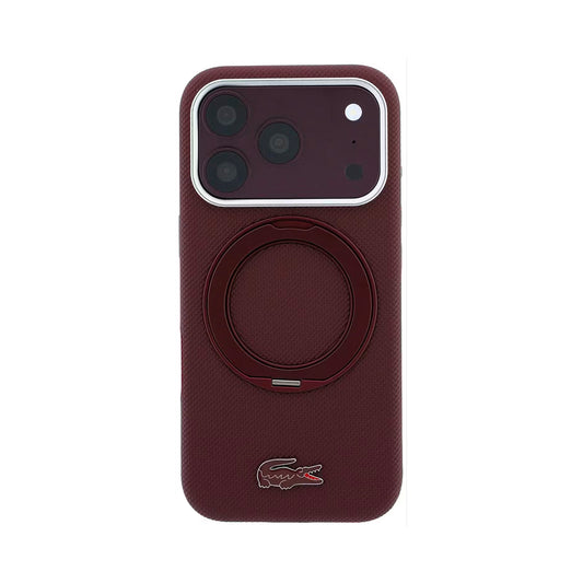 Lacoste Funda Petit Piqué para iPhone 18 Pro Max Compatible con MagSafe con Soporte, Burdeos