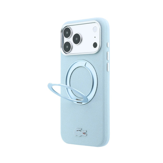 Lacoste Funda Petit Piqué para iPhone 18 Pro Max Compatible con MagSafe con Soporte, Azul Glacial