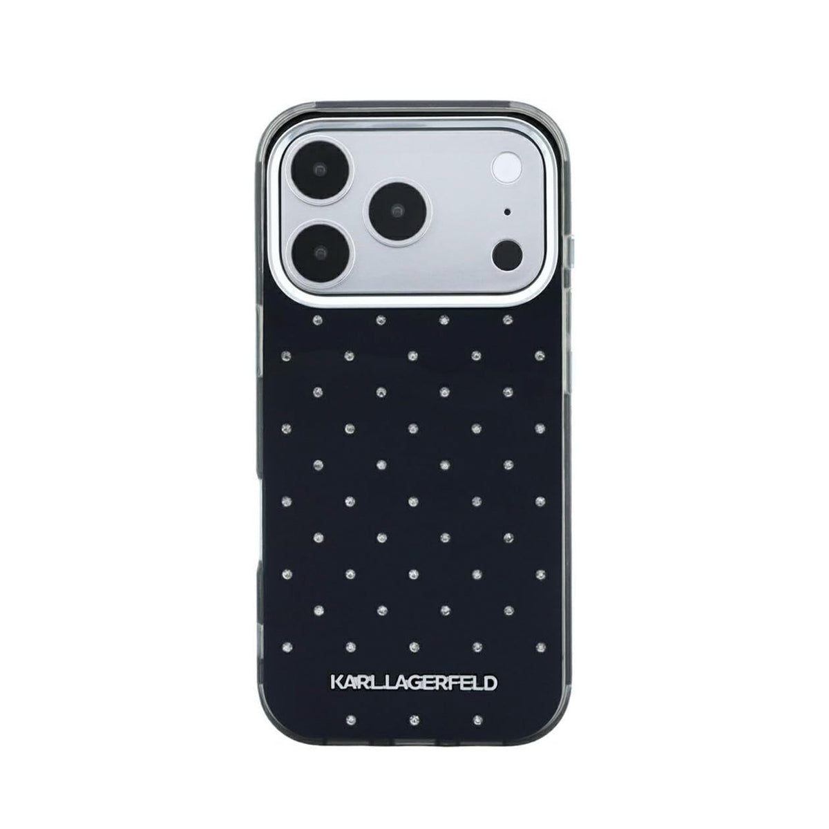 KARL LAGERFELD Funda Strass con Logo Metalizado para iPhone 18 Pro, Negra