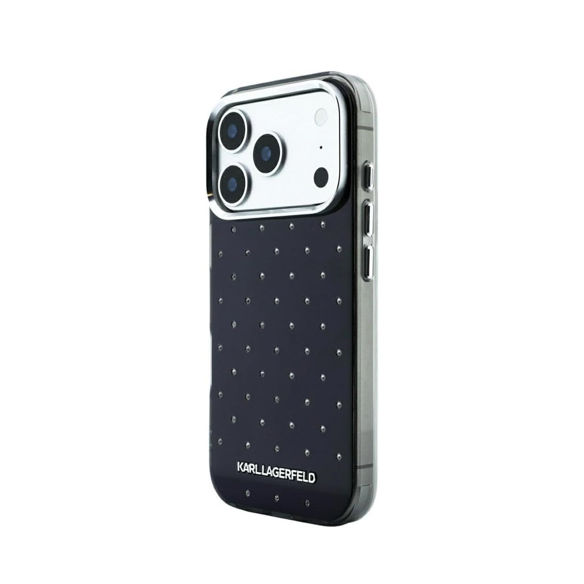 KARL LAGERFELD Funda Strass con Logo Metalizado para iPhone 18 Pro, Negra