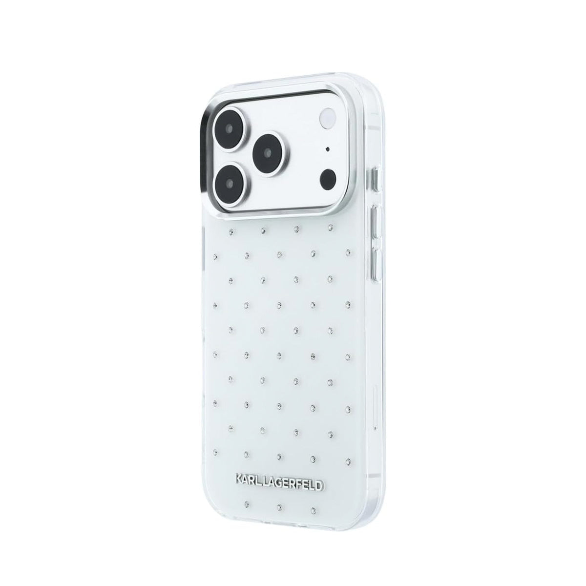 KARL LAGERFELD Funda Strass con Logo Metalizado para iPhone 18 Pro, Blanca