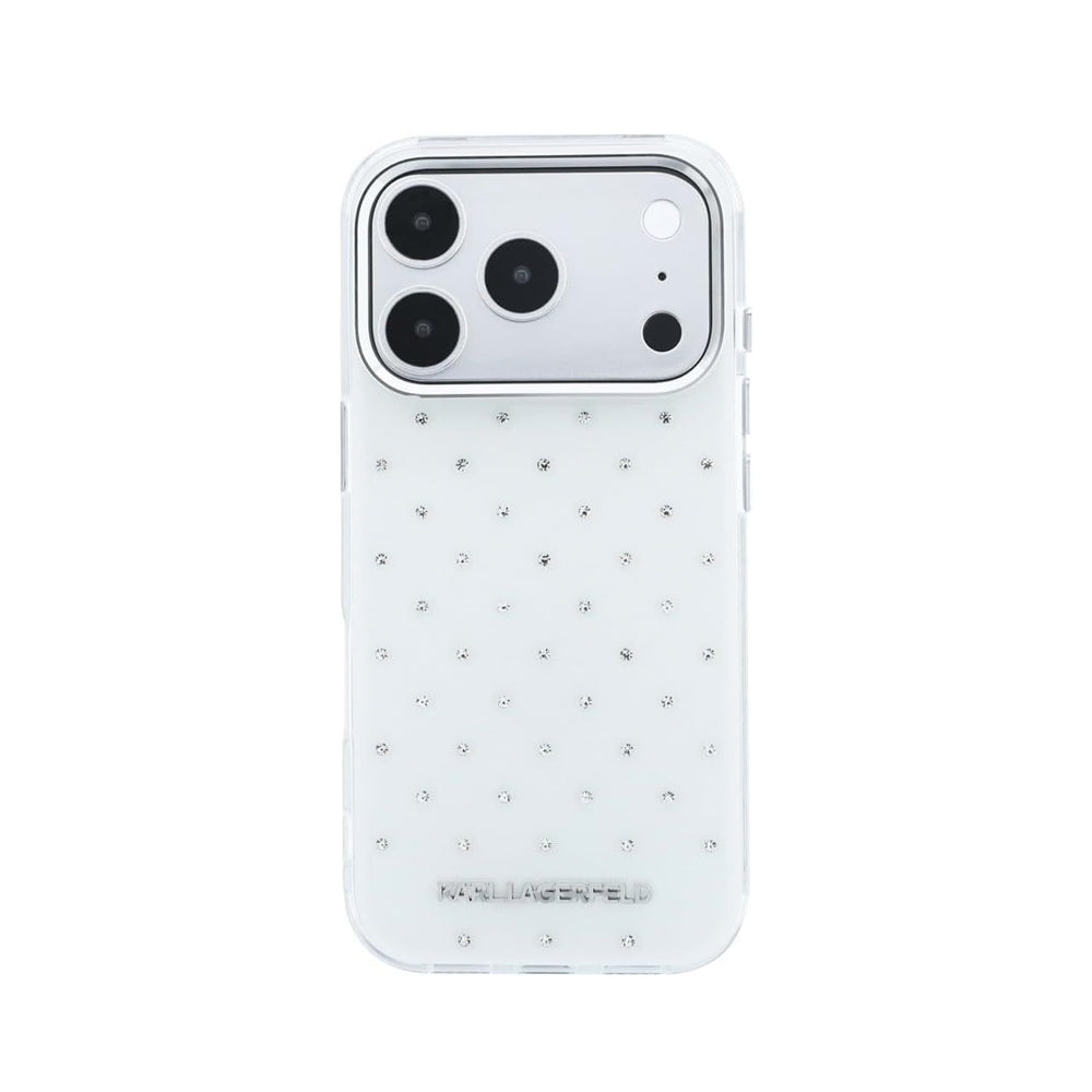 KARL LAGERFELD Funda Strass con Logo Metalizado para iPhone 18 Pro Max, Blanca