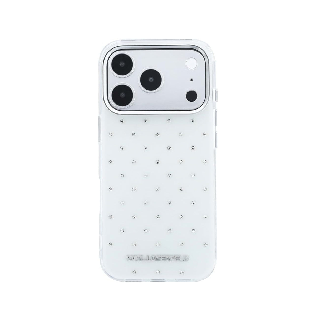 KARL LAGERFELD Funda Strass con Logo Metalizado para iPhone 18 Pro Max, Blanca