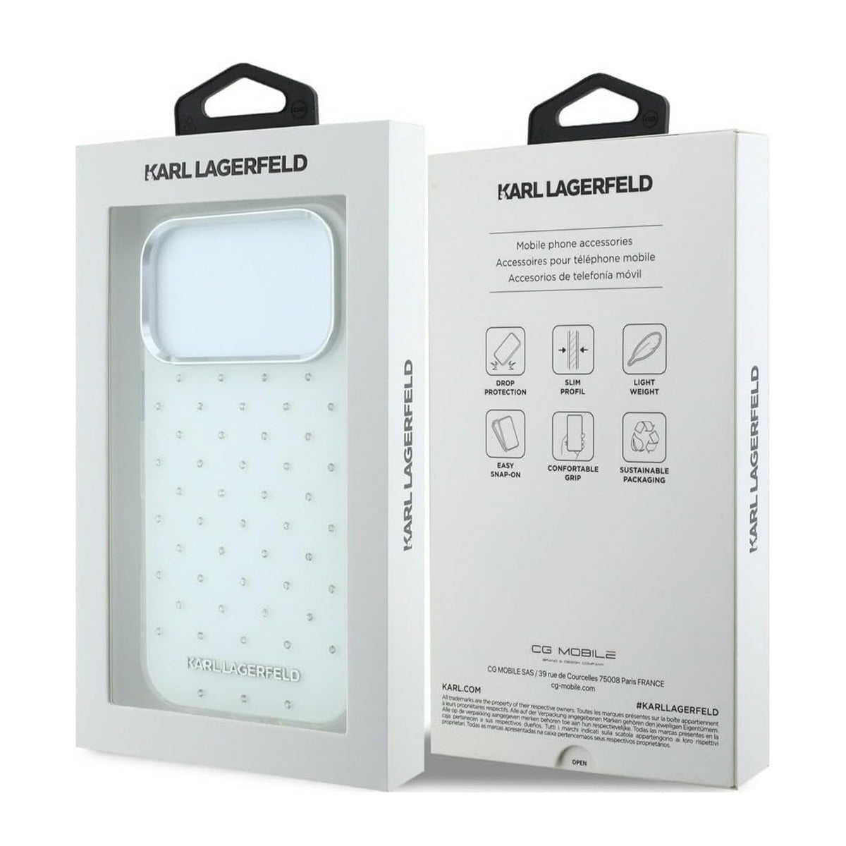 KARL LAGERFELD Funda Strass con Logo Metalizado para iPhone 18 Pro Max, Blanca