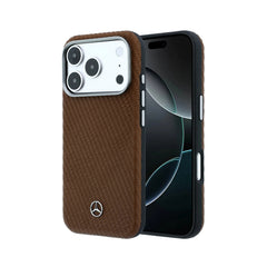 Mercedes-Benz Funda Textura Trenzada para iPhone 17 Pro/18 Pro Compatible con MagSafe, Camel