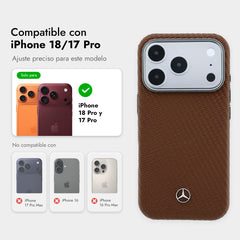 Mercedes-Benz Funda Textura Trenzada para iPhone 17 Pro/18 Pro Compatible con MagSafe, Camel