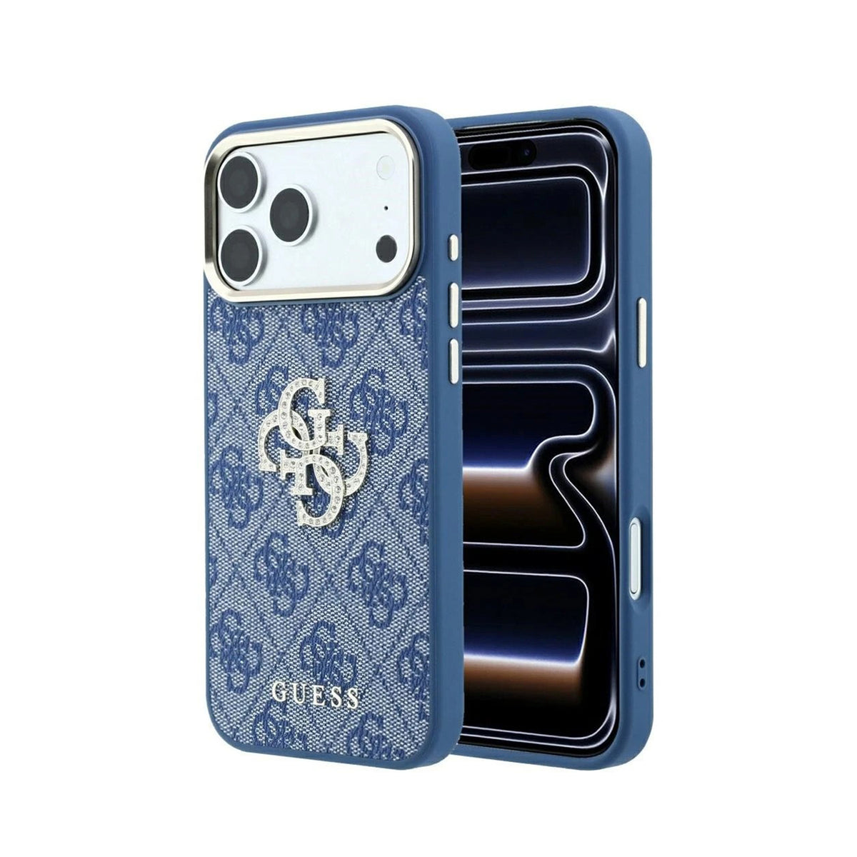 GUESS Funda 4G con Logo Strass para iPhone 18 Pro, Azul
