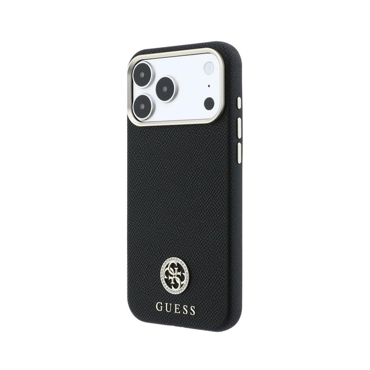 GUESS Funda Efecto Granulado con Logo Strass para iPhone 18 Pro Max Compatible con MagSafe, Negra