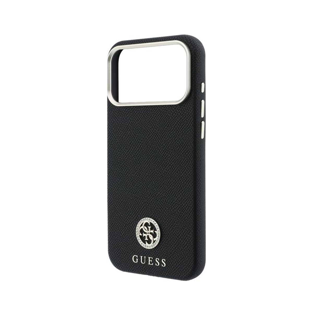 GUESS Funda Efecto Granulado con Logo Strass para iPhone 18 Pro Max Compatible con MagSafe, Negra