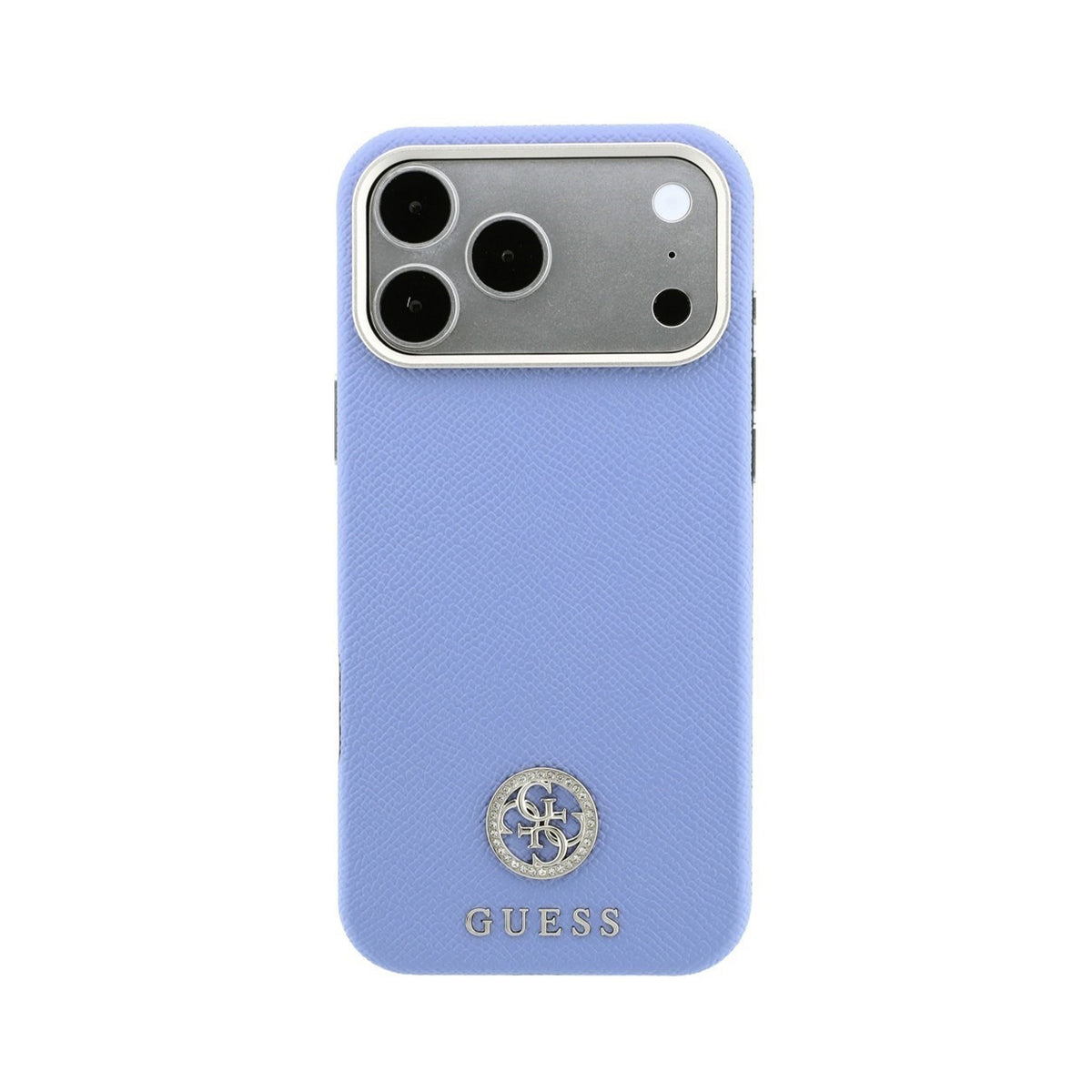 GUESS Funda Efecto Granulado con Logo Strass para iPhone 18 Pro Compatible con MagSafe, Azul Claro