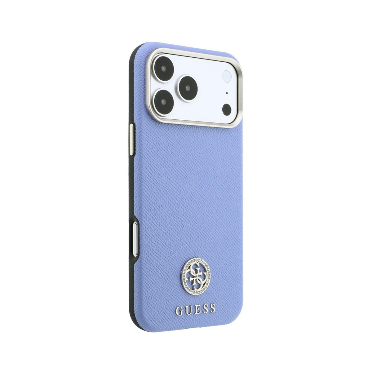 GUESS Funda Efecto Granulado con Logo Strass para iPhone 18 Pro Compatible con MagSafe, Azul Claro