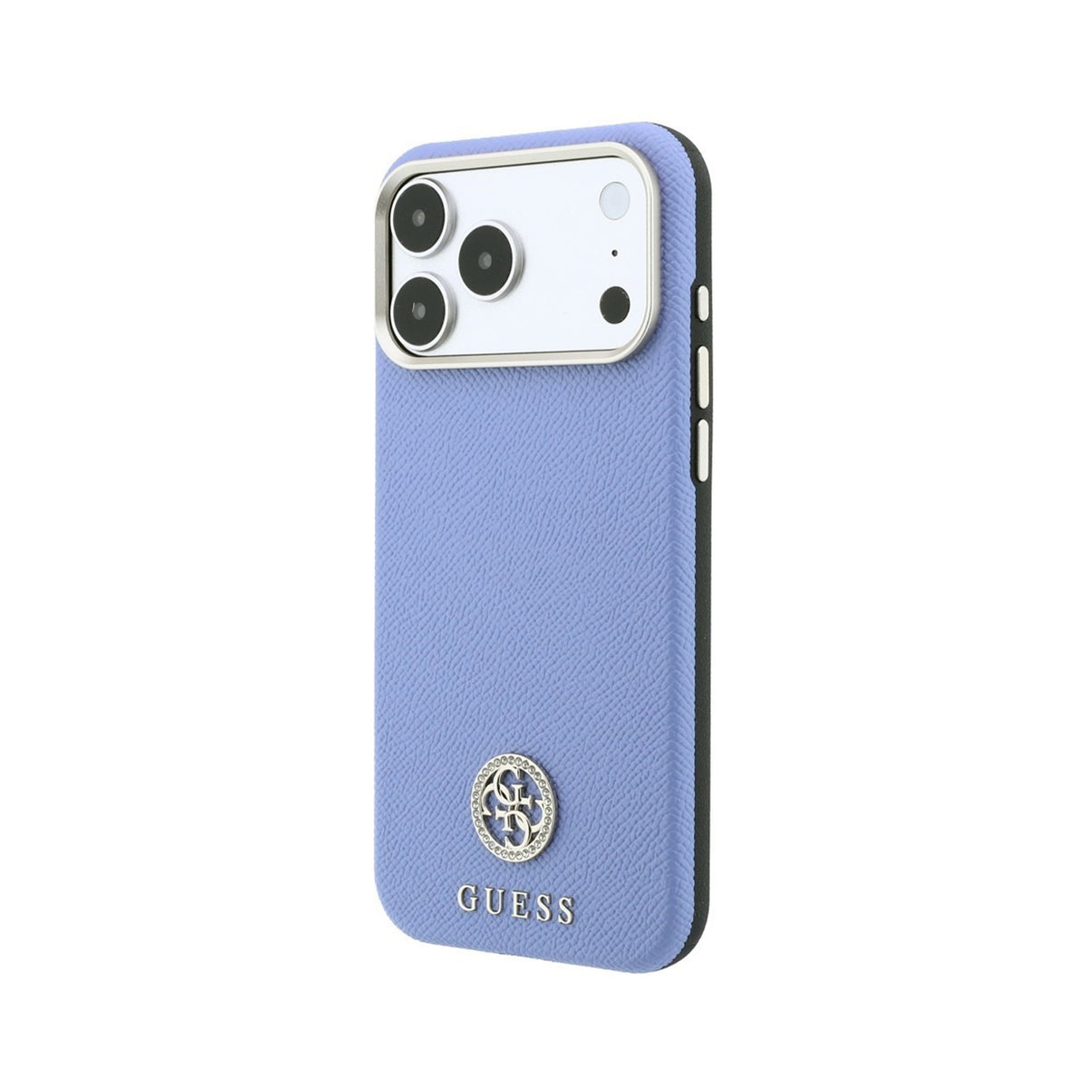 GUESS Funda Efecto Granulado con Logo Strass para iPhone 18 Pro Compatible con MagSafe, Azul Claro