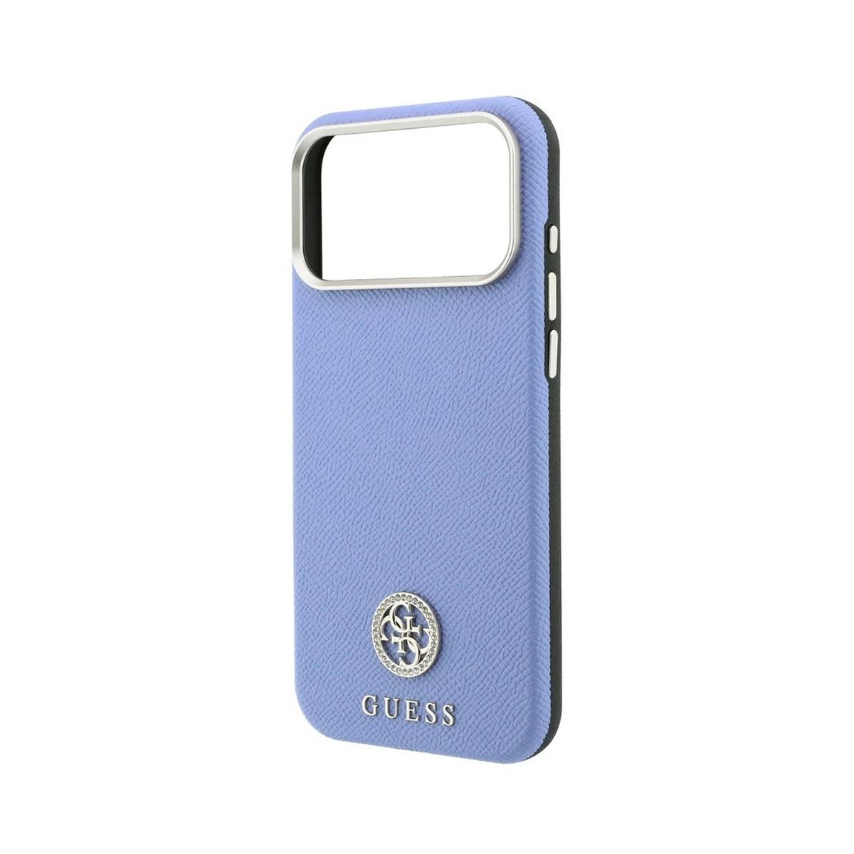 GUESS Funda Efecto Granulado con Logo Strass para iPhone 18 Pro Compatible con MagSafe, Azul Claro