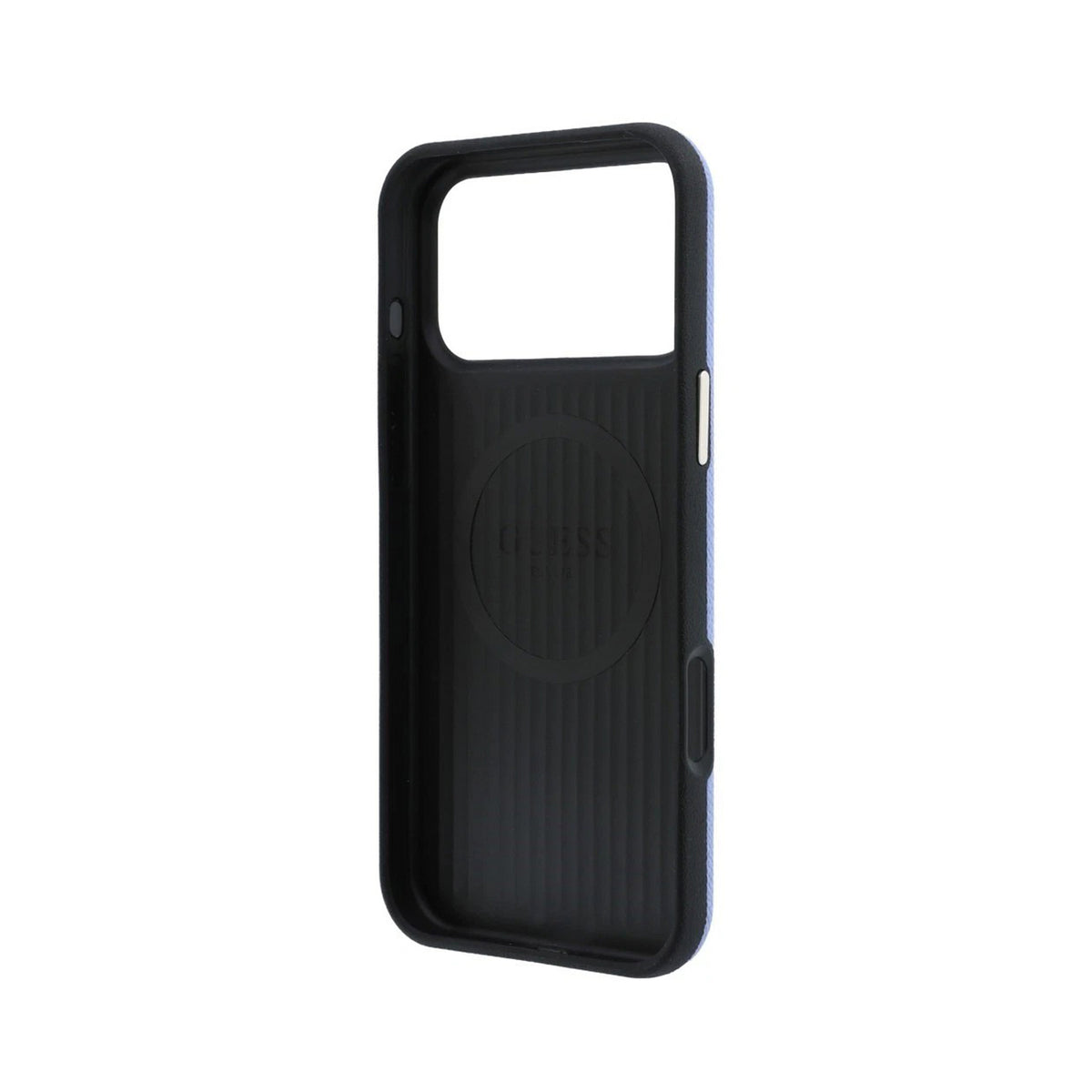 GUESS Funda Efecto Granulado con Logo Strass para iPhone 18 Pro Compatible con MagSafe, Azul Claro