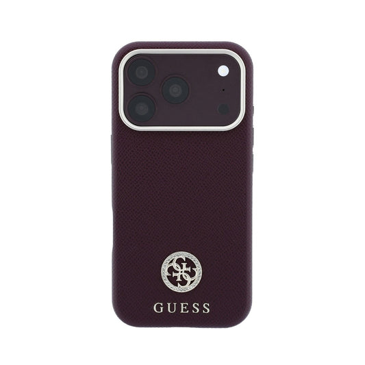 GUESS Funda con Logo Strass para iPhone 18 Pro Max Compatible con MagSafe, Burdeos