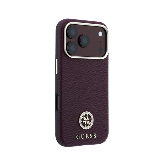 GUESS Funda con Logo Strass para iPhone 18 Pro Max Compatible con MagSafe, Burdeos