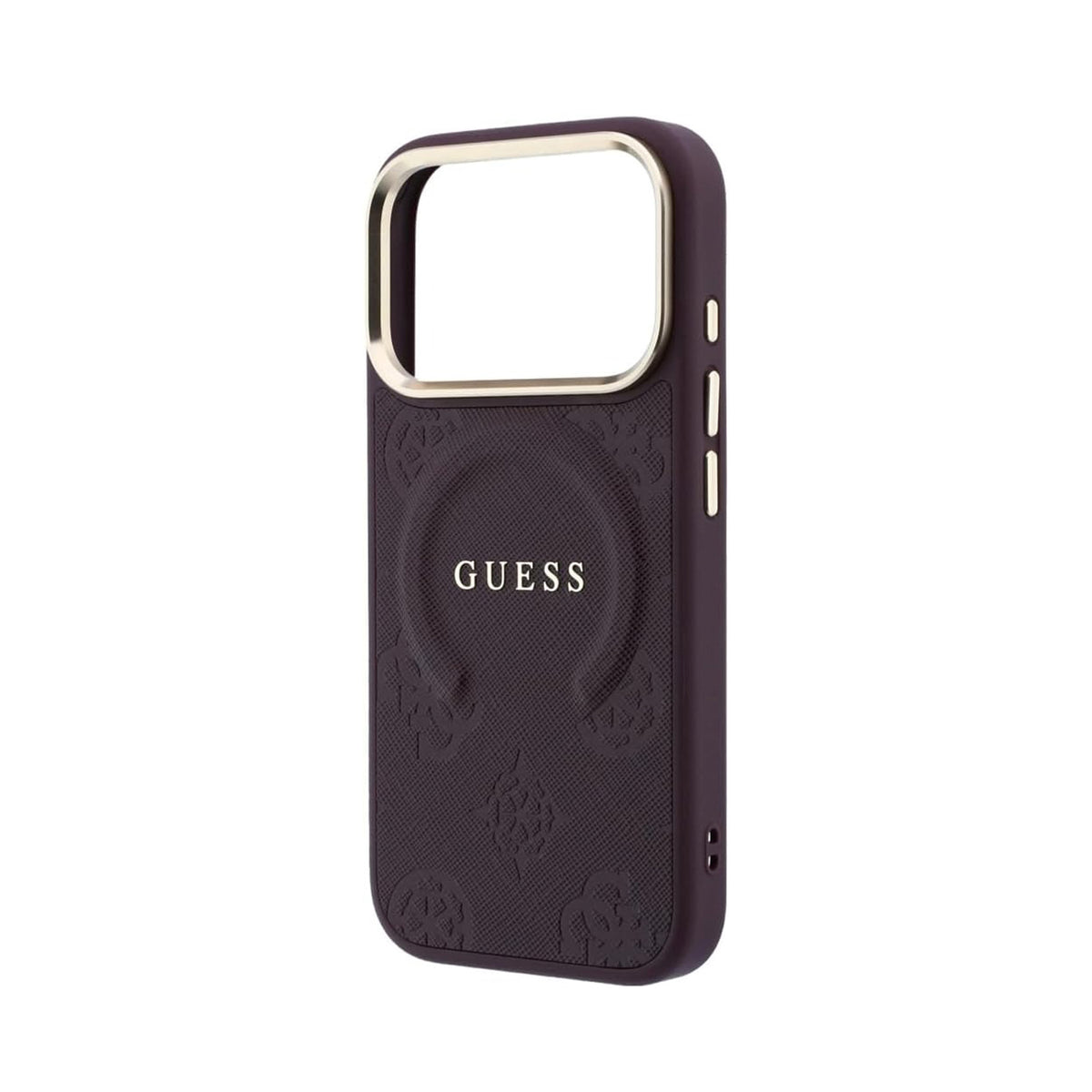 GUESS Funda Saffiano Peonía con Anillo para iPhone 18 Pro Compatible con MagSafe, Burdeos