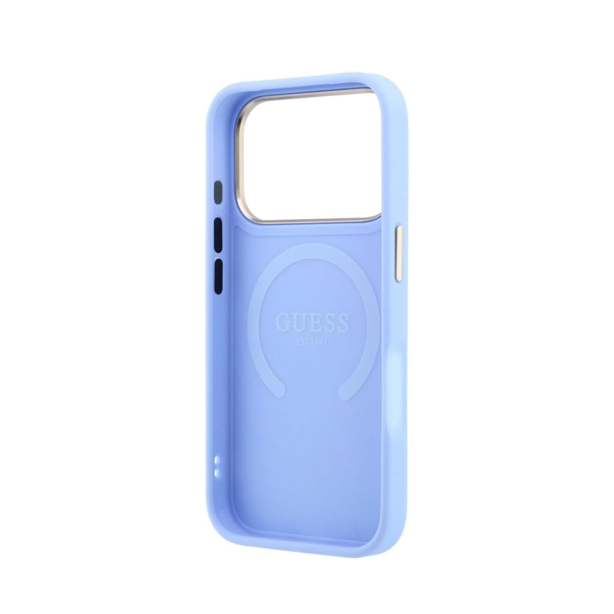 GUESS Funda Saffiano Peonía con Anillo para iPhone 18 Pro Compatible con MagSafe, Azul Claro