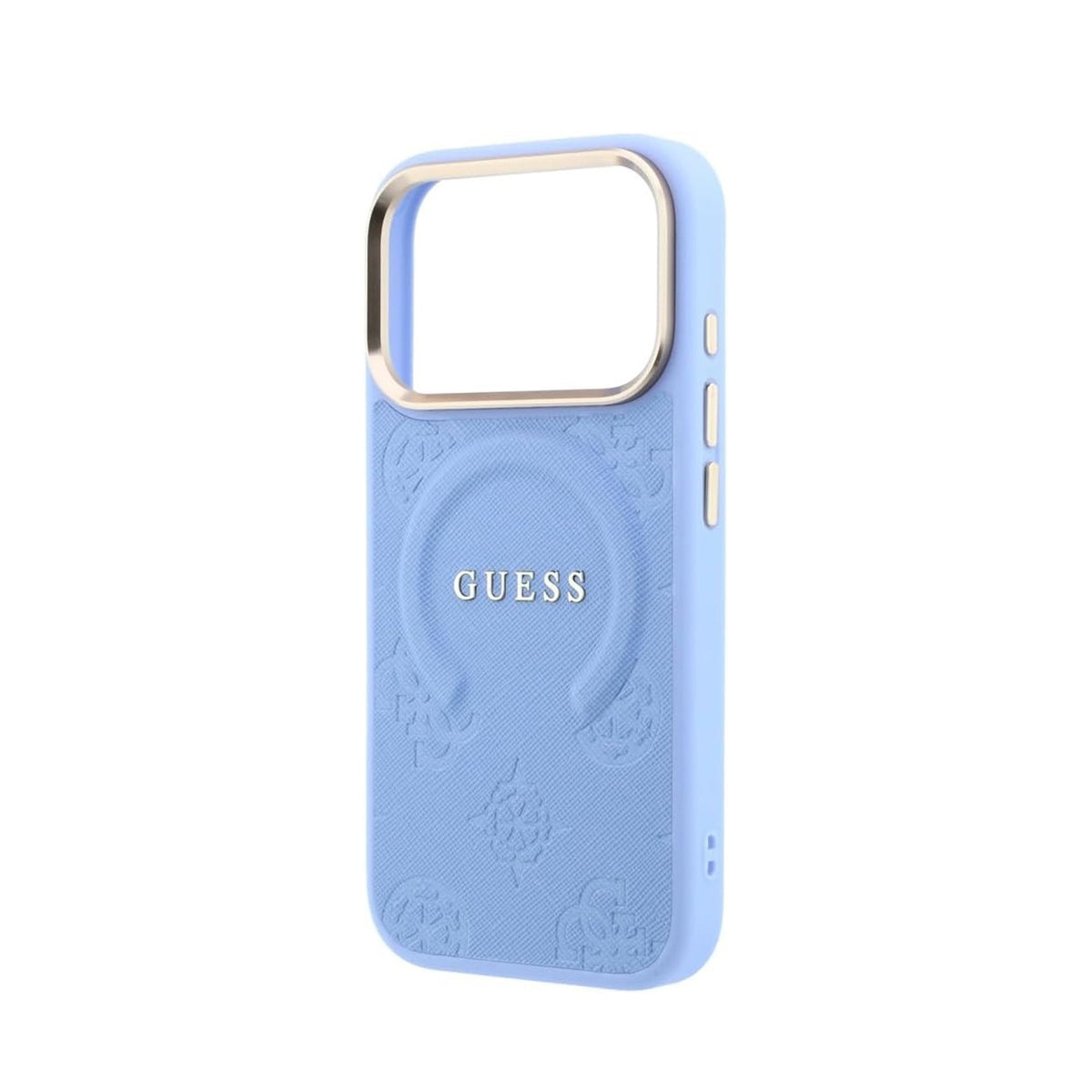 GUESS Funda Saffiano Peonía con Anillo para iPhone 18 Pro Max Compatible con MagSafe, Azul Claro
