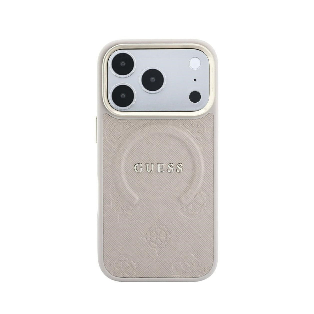GUESS Funda Saffiano Peonía con Anillo para iPhone 18 Pro Compatible con MagSafe, Rosa