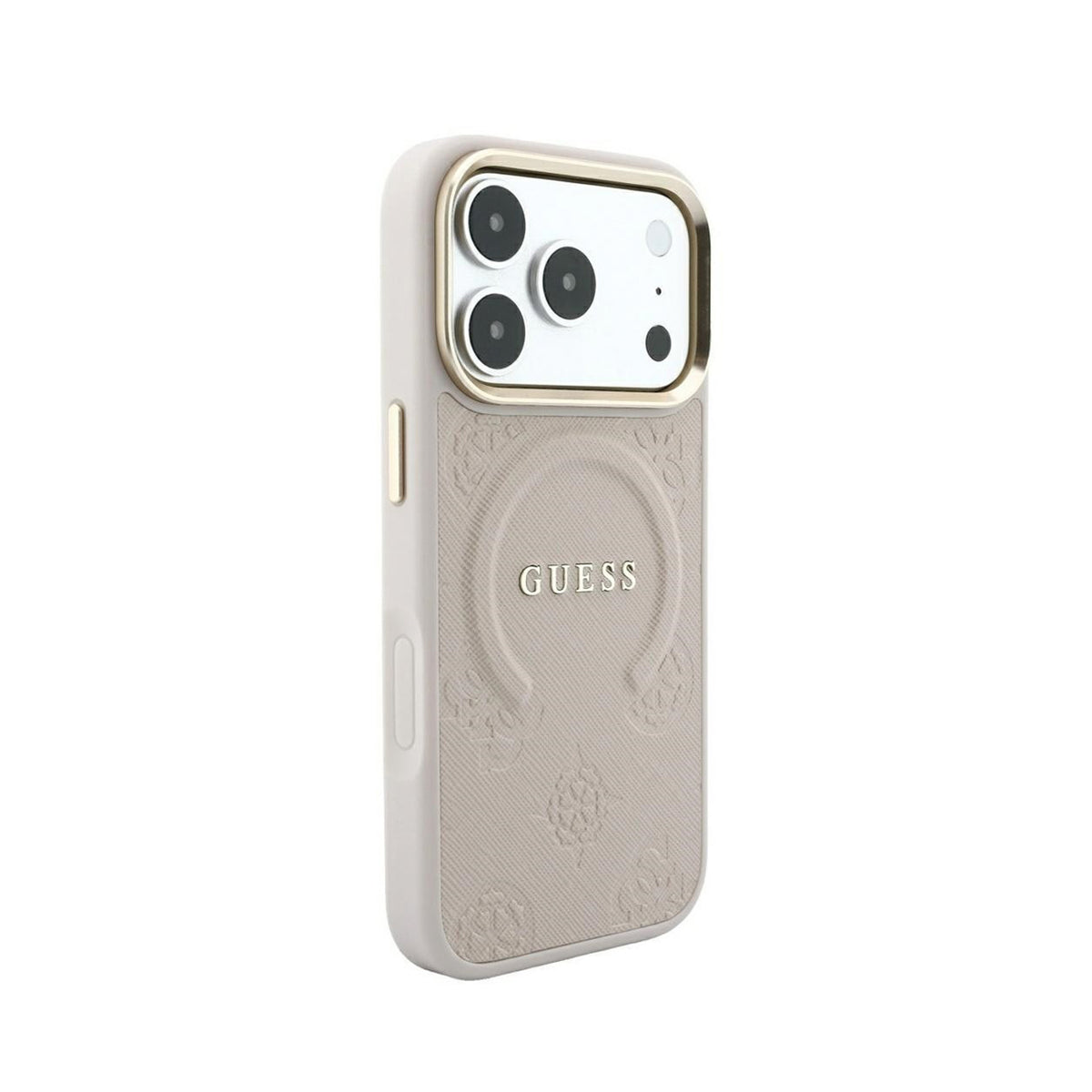 GUESS Funda Saffiano Peonía con Anillo para iPhone 18 Pro Compatible con MagSafe, Rosa