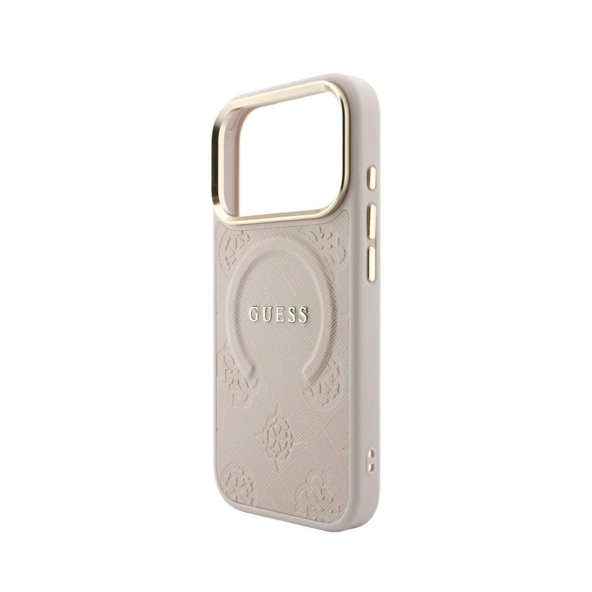 GUESS Funda Saffiano Peonía con Anillo para iPhone 18 Pro Compatible con MagSafe, Rosa