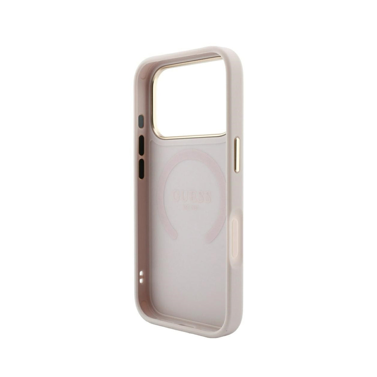 GUESS Funda Saffiano Peonía con Anillo para iPhone 18 Pro Compatible con MagSafe, Rosa