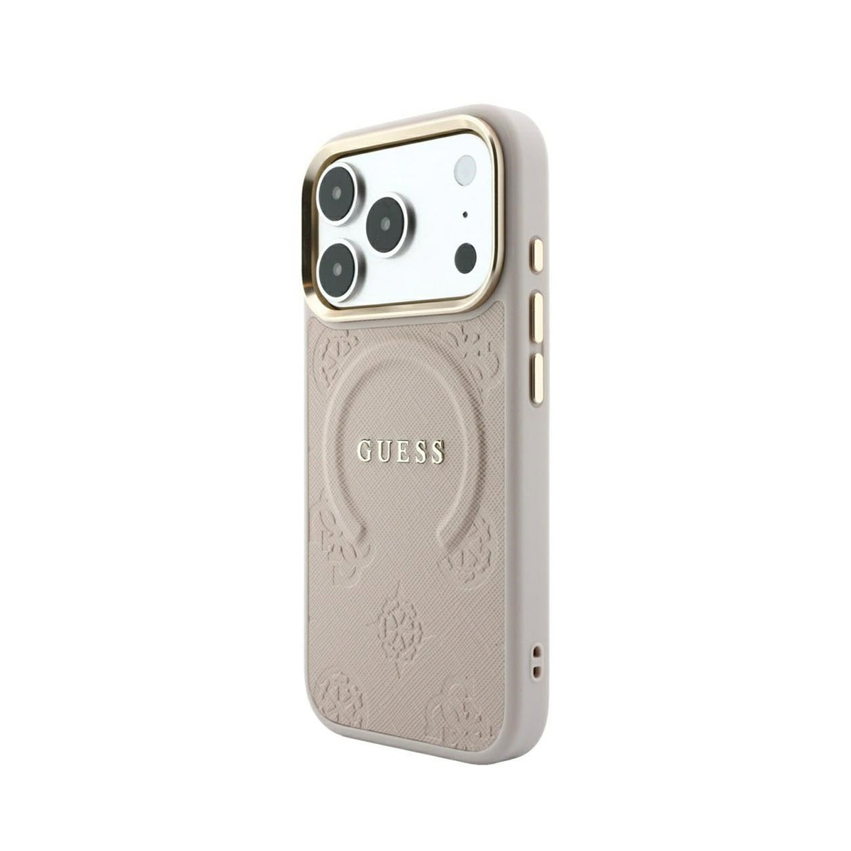 GUESS Funda Saffiano Peonía con Anillo para iPhone 18 Pro Max Compatible con MagSafe, Rosa