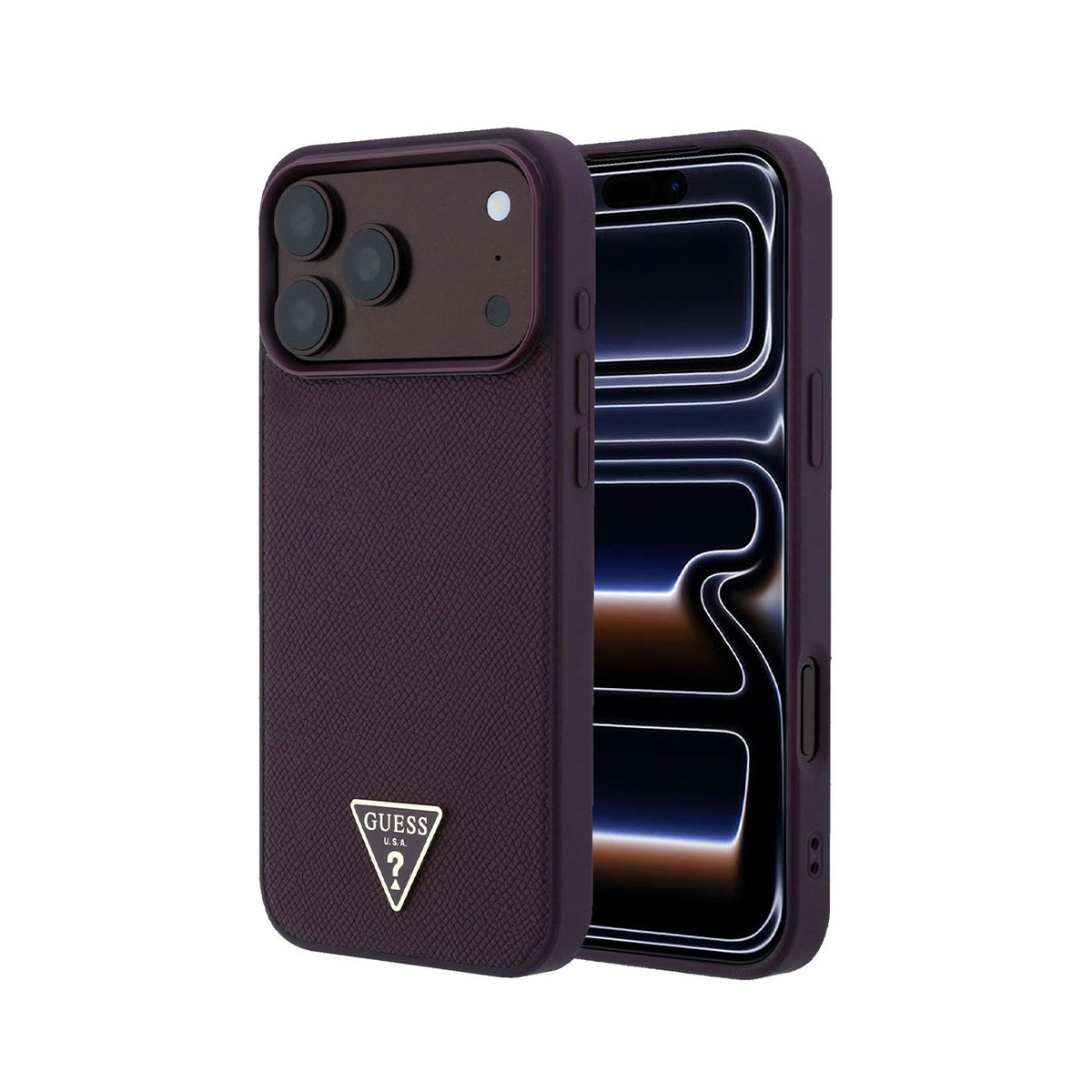 GUESS Funda Efecto Granulado para iPhone 18 Pro Compatible con MagSafe, Burdeos