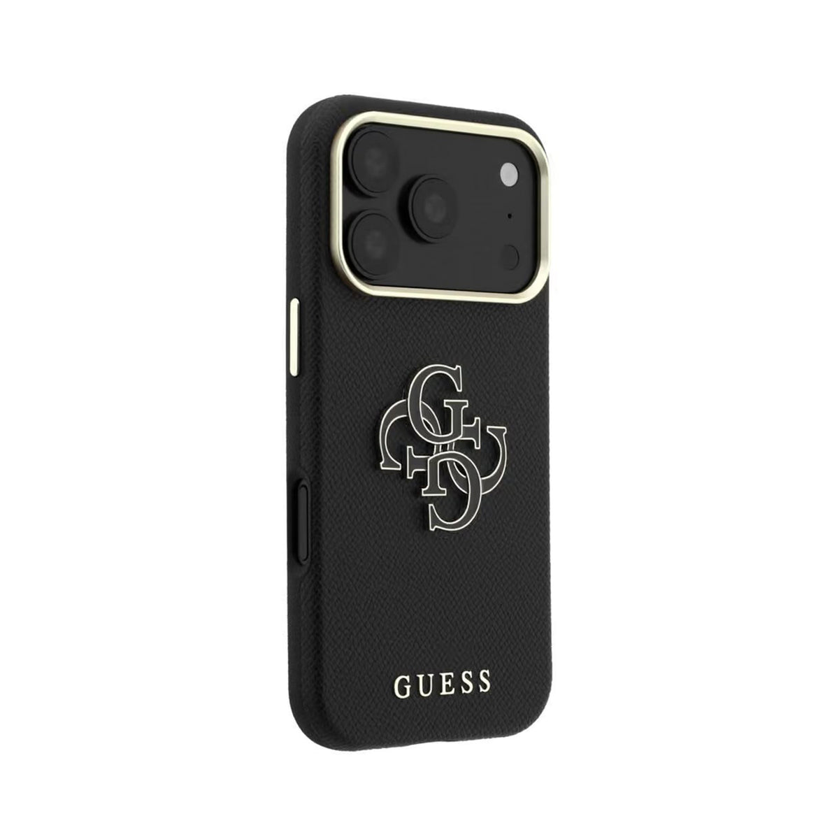 GUESS Funda Efecto Granulado con Logo de Resina para iPhone 18 Pro, Negra